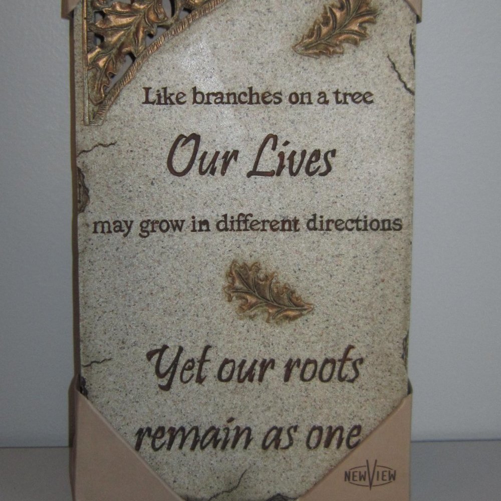 NIB "Family Roots" stone wall plaque genealogy relatives tree home picture decor